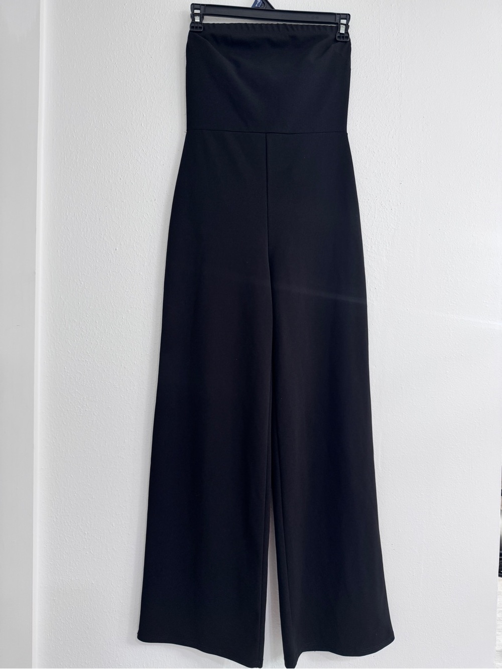 Mocking Jay Black Strapless Wide Leg Jumpsuit Tube Top Fitted Elastic Back. 0041